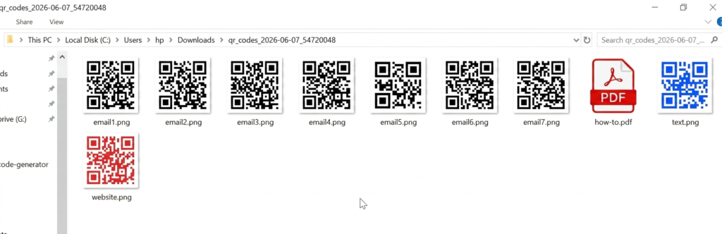 Generated QR code files extracted from the downloaded ZIP folder